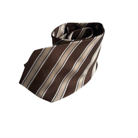 MICHAEL KORS MEN’S TIE BROWN WITH GOLD WHITE STRIPES 100% SILK 3.5 X 59 Corpcore - Picture 1 of 7